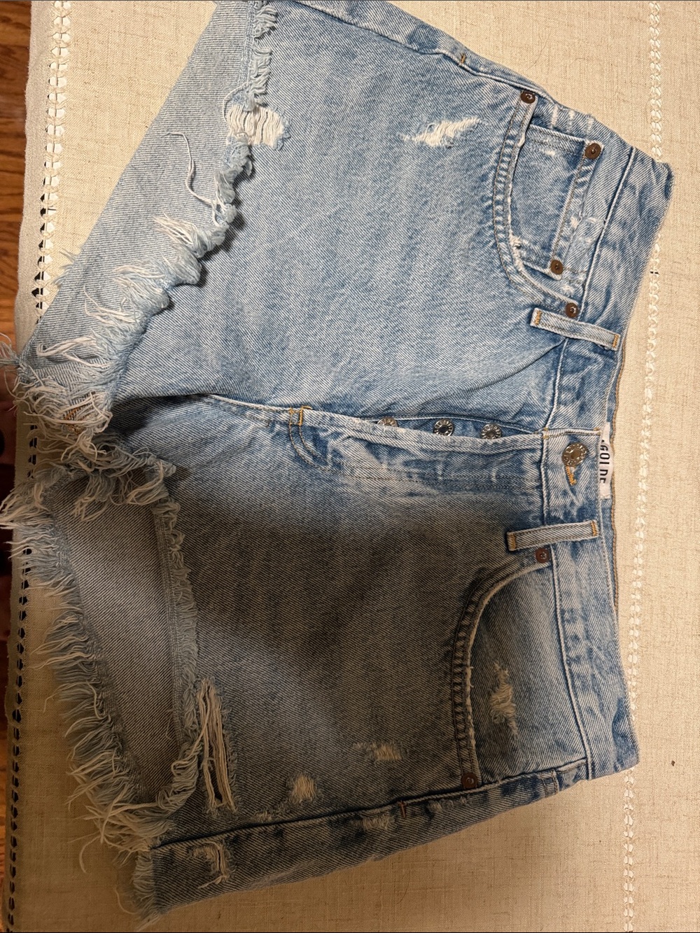 Agolde Light Blue Distressed Denim Jean Shorts